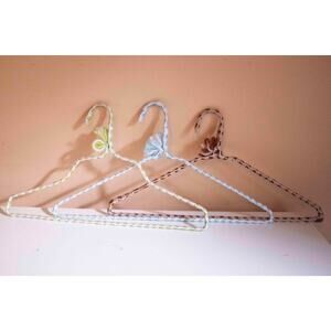 Vintage Crochet Clothes Hangers – Set of 3 in green, blue, and brown